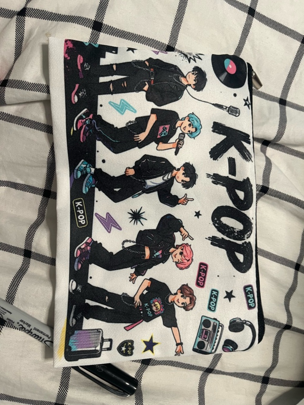 K-Pop Illustrated White Cosmetic Clutch